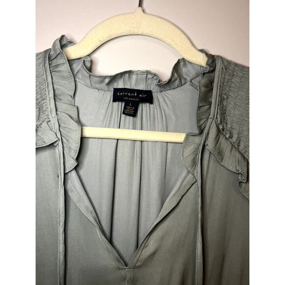 Womens Anthropologie Current Air Cape May Sage Green Ruffled Midi Dress Sz Large - Picture 3 of 8